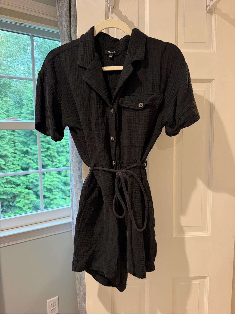 Madewell Mini Shirt Dress in Black, Small